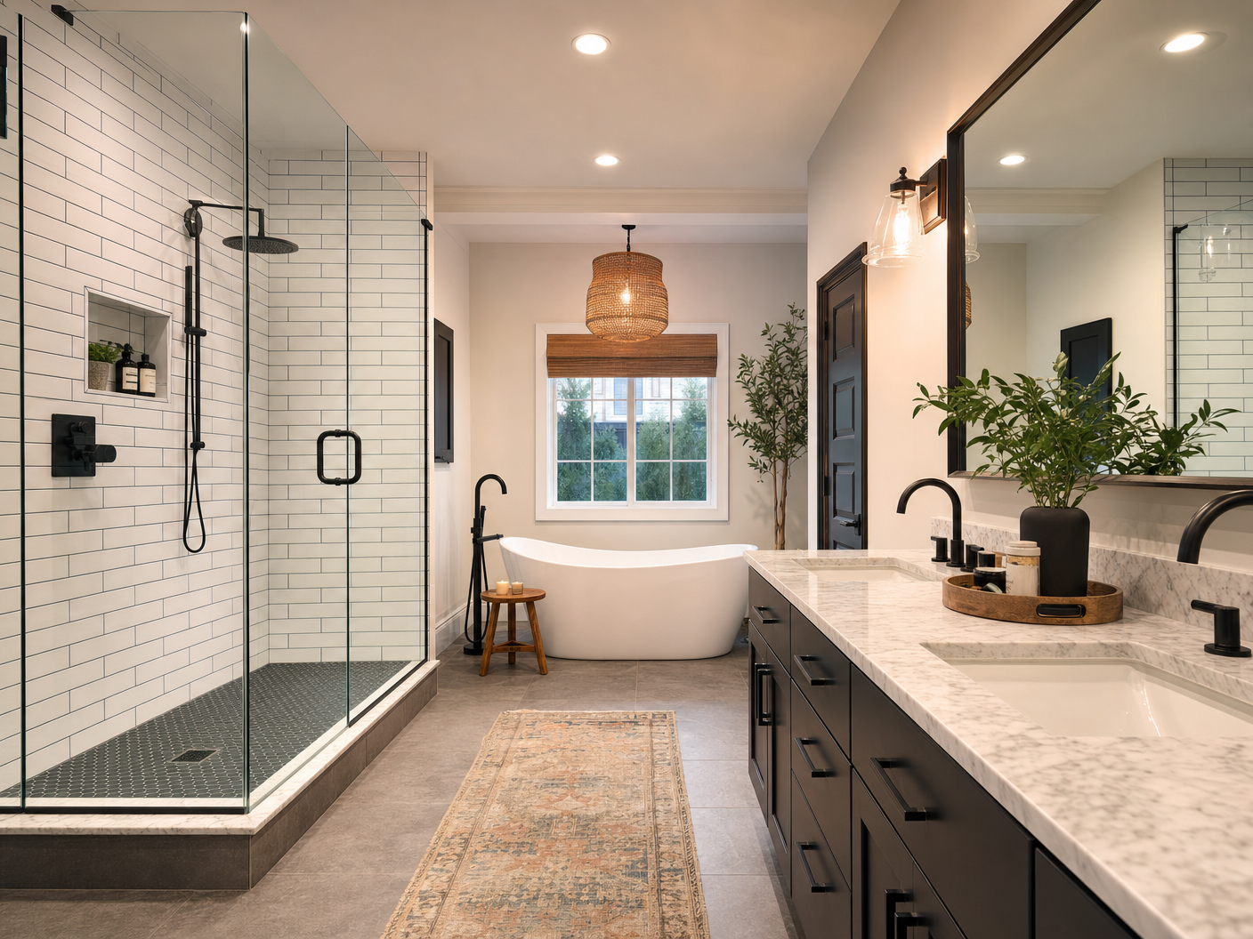 Luxury bathroom renovation with walk-in shower